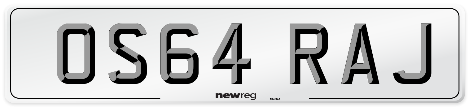 OS64 RAJ Number Plate from New Reg